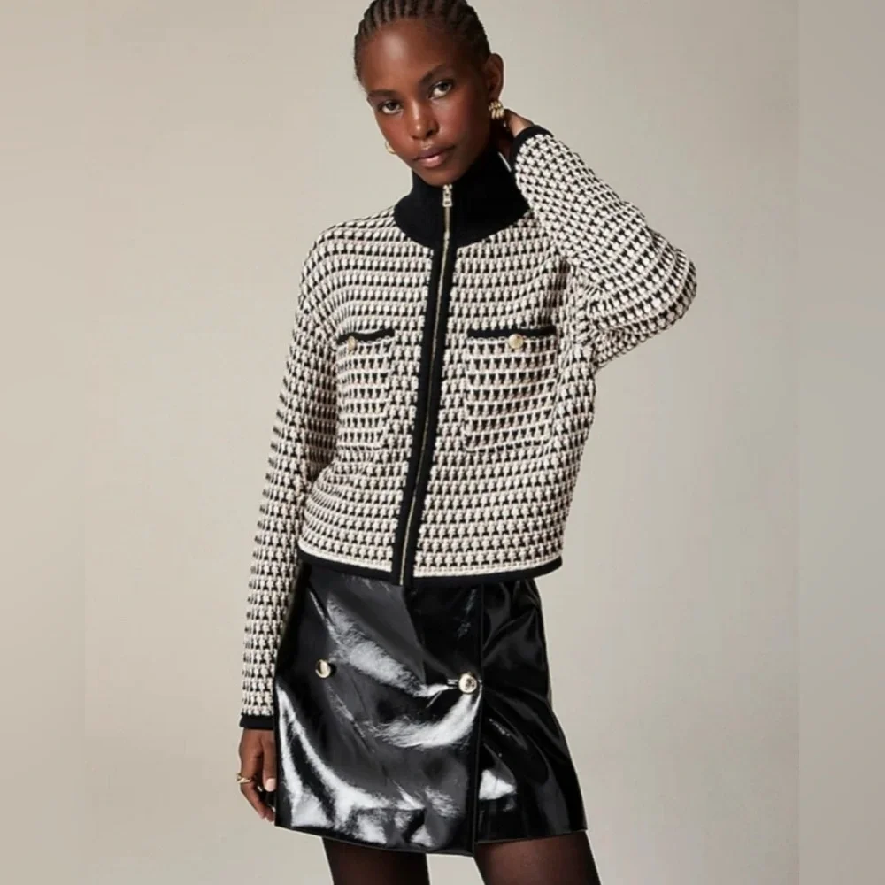 J. Crew Jacquard Sweater Jacket Knit Blazer Metallic Neutral Chic Polished Soft